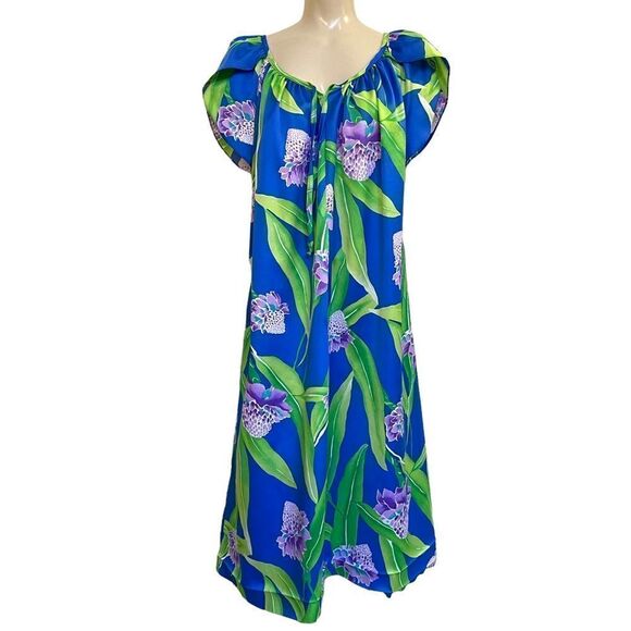 Vintage Hilo Hattie’s Hawaii Tulip Sleeve Poly MuuMuu Dress 🌺Released Hem🌺 - Picture 2 of 14